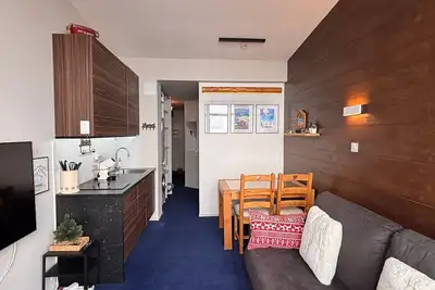Bel appart rénové 7ème étage, quartier Falaise, balcon exposé sud, Tv, internet, casier à skis