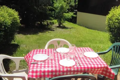 Image de Studio familial pour 4, proche des pistes. Orienté plein sud avec jolie jardin