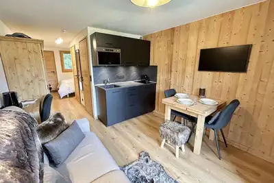 Image de Charmant studio avec balcon exposé sud, casier à skis et parking, proche des pistes à Demi-Quartier