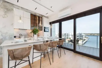 Unique interiors in a modern seaside marina