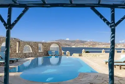 Cycladic Style Villa with 2 Guest Suites, Private Pool & Stunning Sea Views Towards Mykonos Port!