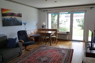 Image de Ruhige Ferienwohnung Zinnkopf auf 52m², Wohn- und Schlafzimmer und Terrasse