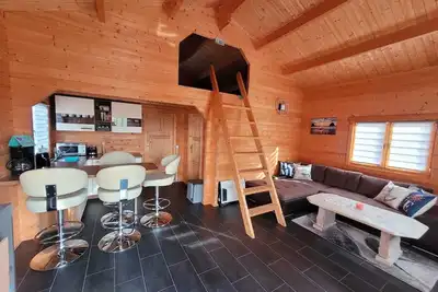Image de Maison de vacances 'Ferienhaus Seeblick' avec vue sur lac, terrasse privée et climatisation