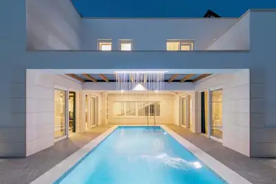 Villa Symphony, heated pool, sea view, beachfront, family, friendly, stylish