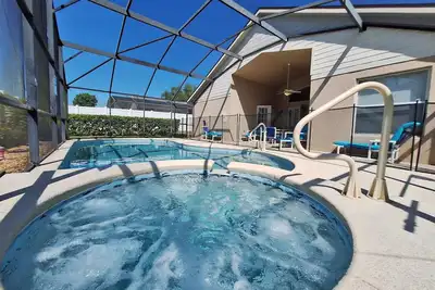 South facing four bedroom home, solar heated private pool, spa and games room.