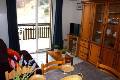 Image de 20m du centre station, 8ème étage, vue pistes de ski, balcon, télévision, casier à ski, 28m²