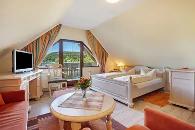 Image de Studio 'Pension Bergblick - Silberstraße' avec vue sur la montagne, balcon et Wi-Fi