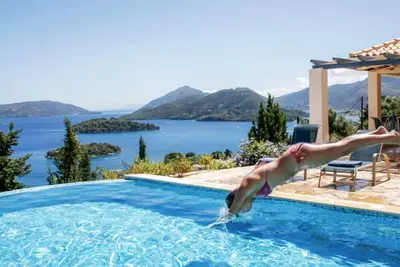 Villa Del Sol with stunning view close to Perigiali beach!