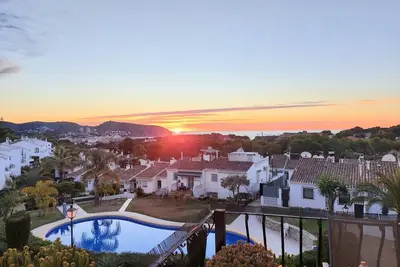 Seaview villa with large terrace and big pool. Beach 20 min away walk. WiFi. Ac.