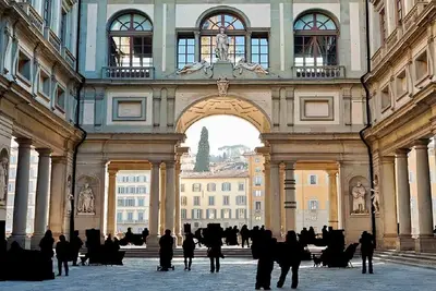 Frescoed walls with ornate soft furnishings-sUPER Luxury Piazza Pitti\n