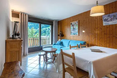Image de 100m du centre station, Rez-de-chaussée, balcon, télévision, casier à ski, 37m², La Clusaz