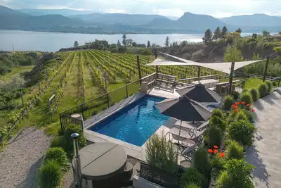 Image de Our Little Wine Farm - a luxurious vineyard estate with pool and lake views.