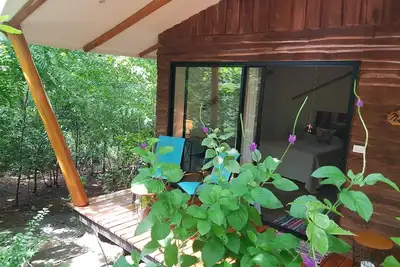 Image de Lodge dans la nature pour 6 personnes. Composé de 3 bungalows avec piscine.