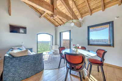 Image de Au Chai Bigaroux avec jacuzzi et vue sur les vignes