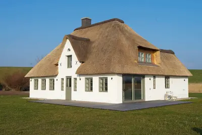 Image de Unique thatched-roof house directly on the North Sea, with views as far as the lighthouse