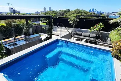 Penthouse perfection with private rooftop pool paradise. 2 bed, 2 bath, parking