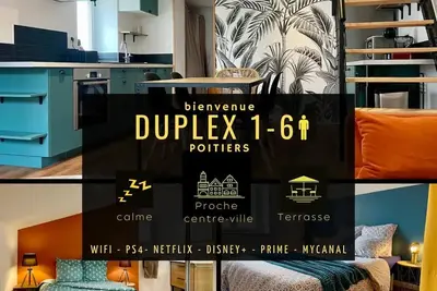 Image de Duplex 1-6 personnes - centre ville Poitiers - Calme - Terrasse - Streaming