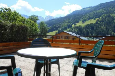 Image de 300m du centre station, Rez-de-chaussée, vue montagne, terrasse, parking, casier à ski, 32m²