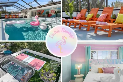 Image de Electric Flamingo - Retro & Chic w\/Pickleball, MiniGolf, Basketball, Heated Pool