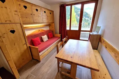Image de À 200m des pistes de ski, étage -1, terrasse, télévision, casier à ski, 19m², Valfréjus