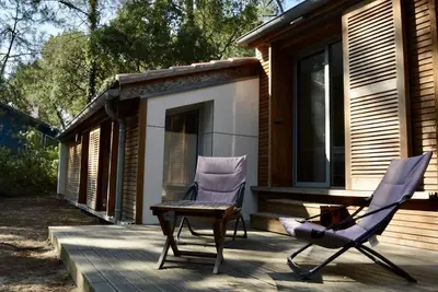 Image de Maison familiale, proche de l'Océan, sur un terrain ombragé par les pins.