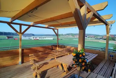 Image de Cozy loam log with integrated wall heating, invites you to relax!