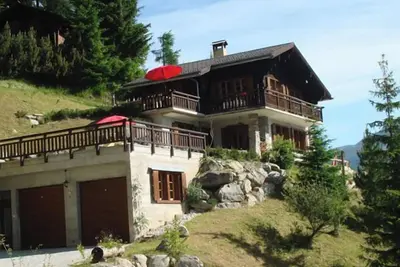 Image de Chalet avec Bio Sauna confortable pour 8 personnes : Living avec cheminée - cuisine avec lave-vaisse
