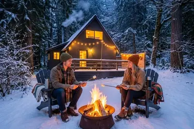 Image de Snowshoe in the Northern Cascades ( shoes provided), stay in a luxe Scandi cabin