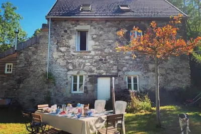 Image de Maison en pierre avec piscine naturelle.