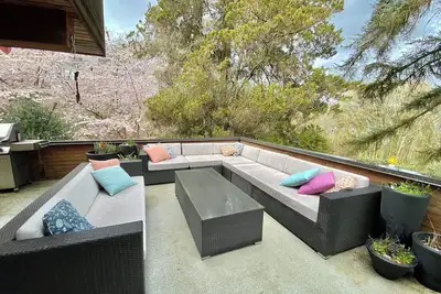 Executive home on Capitol Hill at forest edge with hot tub, fire pit, backyard