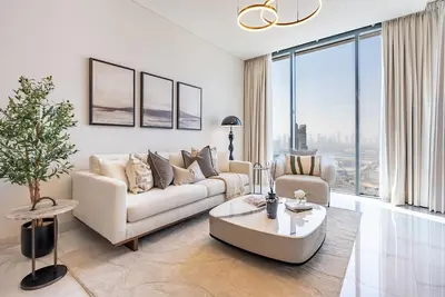 Image de High-Floor 1br with Asst Room, Featuring a Glimpse of Burj Khalifa and Creek