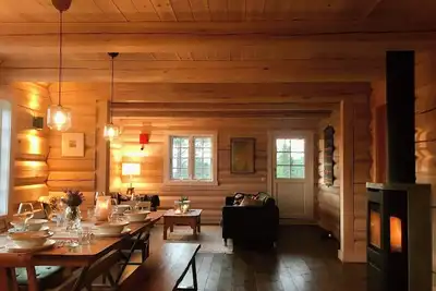 Image de Cabane en rondins avec panorama sur la montagne Dagali