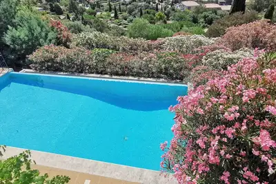 Image de Piscine à débordement et vue mer pour cette maison au village de Bormes