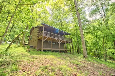 Image de Dog-friendly, cabine au bord du ruisseau w \/ un porche accueillant, cheminée, barbecue à gaz