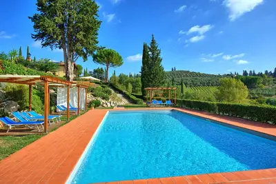 Image de Appartement avec piscine, climatisation, Wifi, Tv, vue panoramique, parking, près de San Gimignano