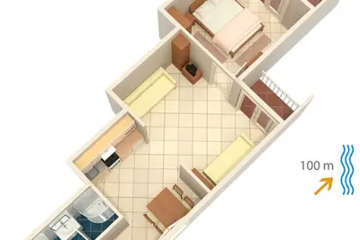 Appartement d'une chambre avec la terrasse et la vue sur le mer Podgora, Makarska (A-2593-b)