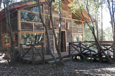 Image de Magnifique chalet rustique, avec des arbres indigènes, avec Rio Trancura, équipé
