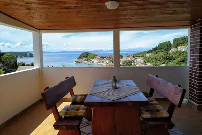 Appartement d'une chambre avec la terrasse et la vue sur le mer Kampor, Rab (A-5064-a)