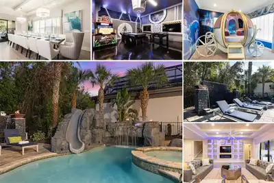 Image de Villa de luxe de la Réunion avec lit Cinderella Cariage et lit Star Wars Millennium Falcon et salle de jeux