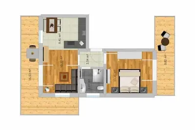 Image de Ferienwohnung Nr. 1, für 1 bis 2 Personen, 40 qm, separates Schlafzimmer, Wohn-/ Schlafraum, separate Küche und Balkon