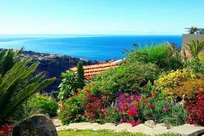 Image de Extraordinaire vue, grande terrasse et jardin fleuri.