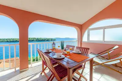 Appartement d'une chambre avec la terrasse et la vue sur le mer Karbuni, Korcula (A-13217-e)