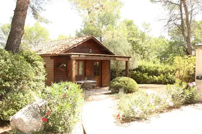 Image de Chalet en bois au mileu des pins