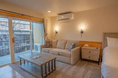 Image de Style rustique et espace ouvert Junior Suite avec vue sur la cour