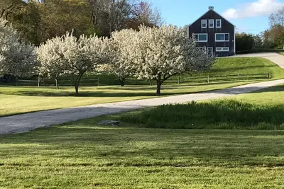 Image de Ferme de trois acres avec vue sur l'eau et mobilier contemporain.