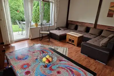 Image de comfortable home in wonderful nature children and domestic animals welcome