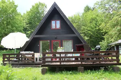 Image de Maison de vacances au toit en pente dans le parc naturel sur le Twistesee dans un endroit forestier absolu