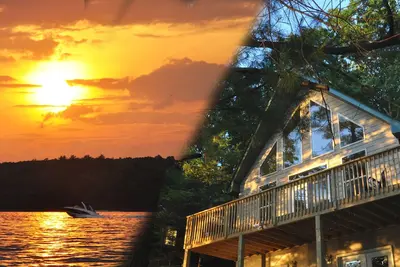 Image de Coucher de soleil sur la vue Wallenpaupack Lakefront Chalet W Dock \/ Ac - Great Sunsets \/ Private