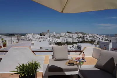 Image de Terrasse ensoleillée, superbes vues de la confortable maison de la Costa de la Luz.
