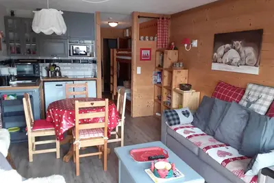 Image de Très ensoleillé, vue panoramique, à 300m des pistes, 4 pers, 1 ch+cabine, 35 m2